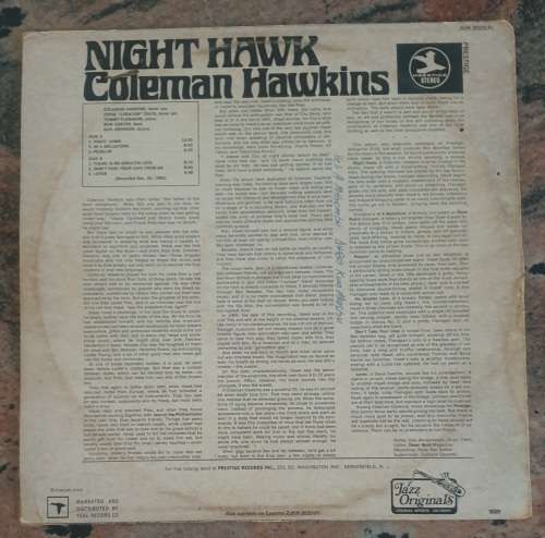 COLEMAN HAWKINS Night Hawk (Very Good/Good) Presige JOR 2020(P) SA Pressing