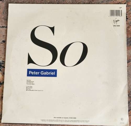PETER GABRIEL So (Very Good+/Very Good+) Virgin VNC 5084 SA Pressing 1986 - Lyrics inside