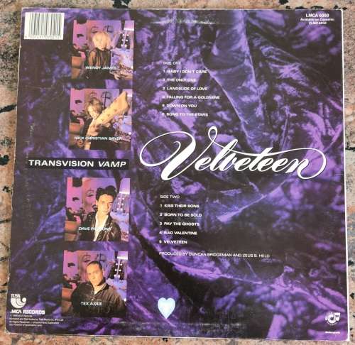 TRANSVISION VAMP Velveteen (Very Good+/Very Good+) MCA LMCA 6050 SA Pressing 1989 - Lyrics inside