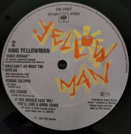 YELLOW MAN King Yellowman (Very Good/Very Good+) CBS 25922 UK Pressing 1984 - VERY RARE