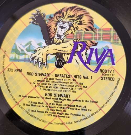 ROD STEWART Greatest Hits (Excellent/Very Good+) WEA ROD TV 1 Riva Records UK Pressing 1979