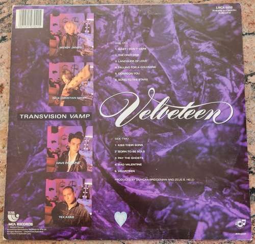TRANSVISION VAMP Velveteen (Very Good+/Very Good+) MCA LMCA 6050 SA Pressing 1989 - Lyrics inside