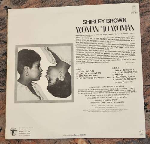 SHIRLEY BROWN Woman To Woman (Very Good+/Very Good+) STAX GSL 251 SA Pressing 1985