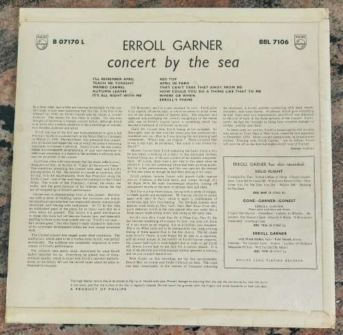ERROLL GARNER Concert By The Sea (Very Good+/Very Good) Phillips BBL 7106 UK Pressing - JAZZ