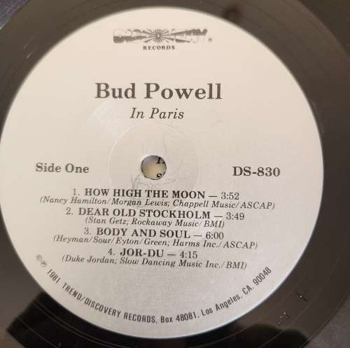BUD POWELL In Paris (Very Good+/Excellent) Trend DS 830 USA Pressing 1981 - VERY RARE