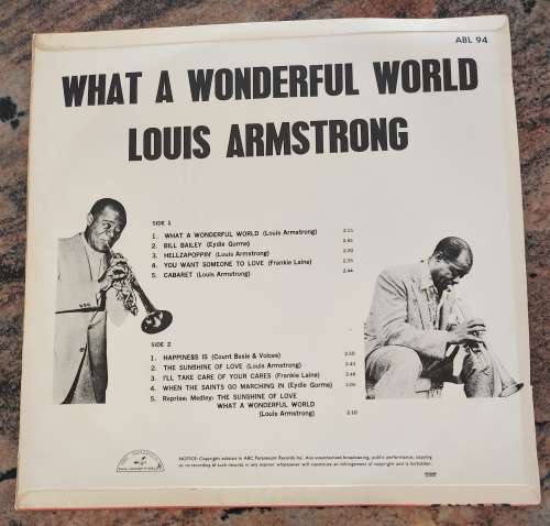 LOUIS ARMSTRONG What A Wonderful World (Very Good/Very Good+) ABL 94 SA Pressing