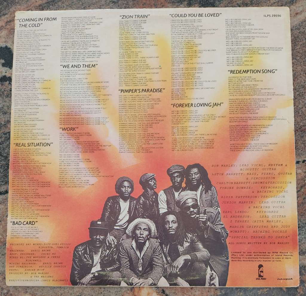 BOB MARLEY and THE WAILERS Uprising (VG+/VG) Island ILPS 29596 SA Pressing 1980