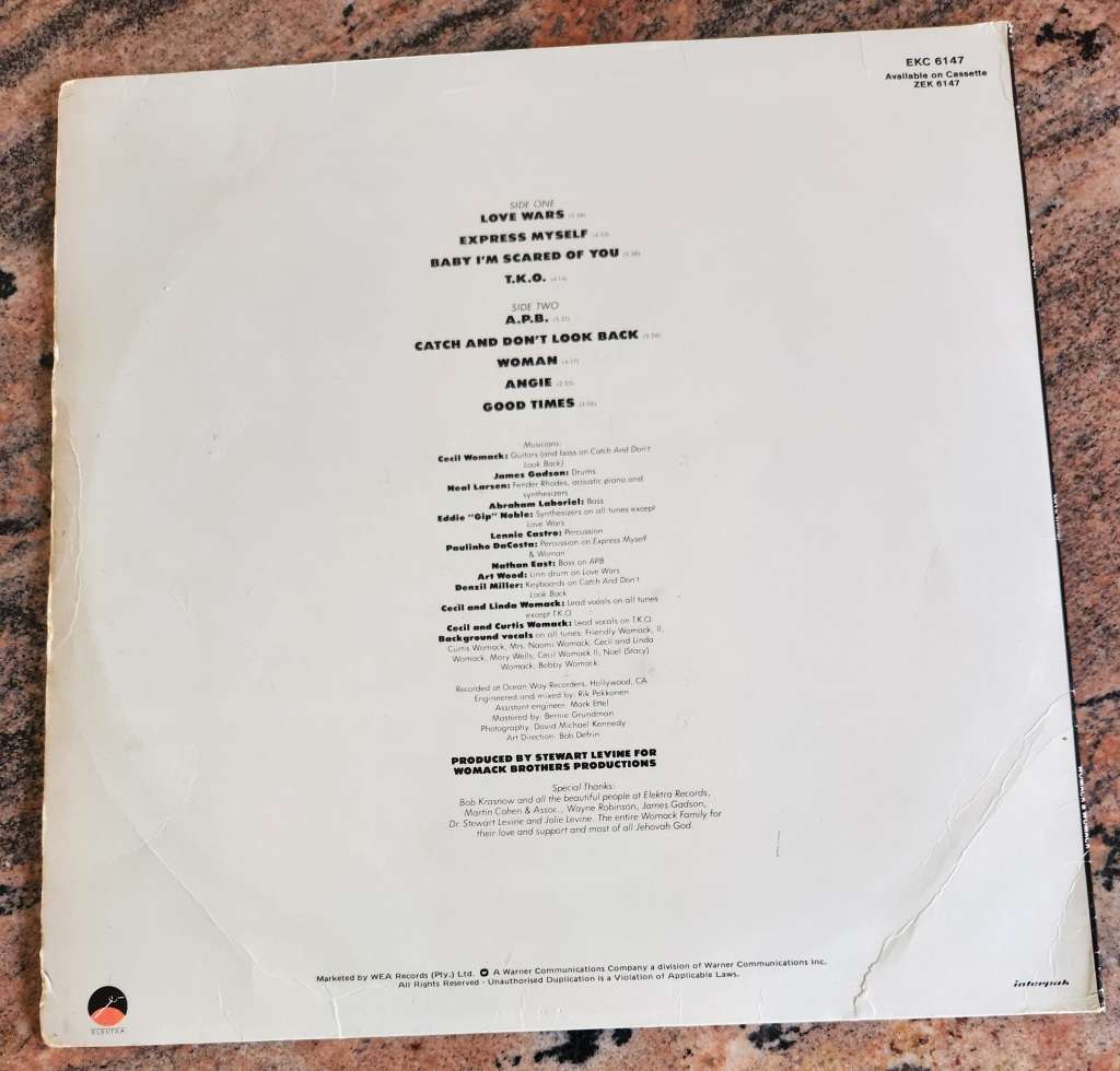 WOMACK & WOMACK Love Wars (Good+/Very Good) Electra EKC 6147 SA Pressing 1983