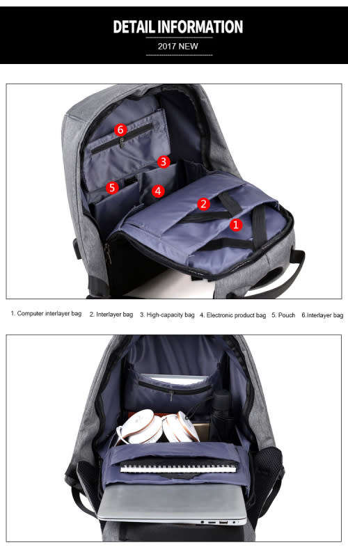 Anti-theft Travel Backpack Business Laptop School Book Bag with USB Charging Port, Water Proof