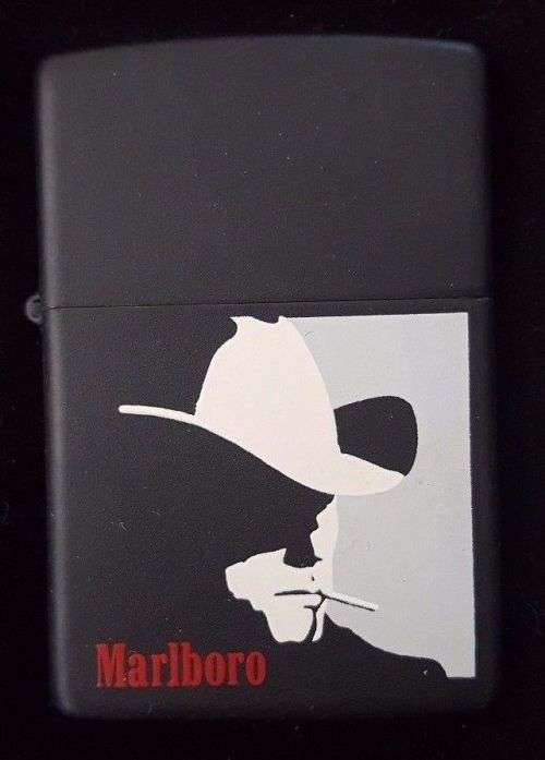 Original 1992 Marlboro Man Cowboy Smoking Cigarette Zippo Matte Black Very Rare