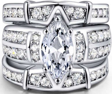 3pcs/set Classic Marquise 925 Sterling Silver Engagement Ring Set Jewelry