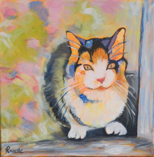 Colourful Kitty - Acrylics on canvas (250mm x 250mm x 15mm)