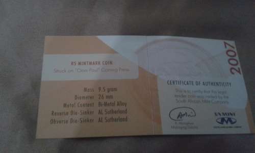 2007 OOM PAUL BI-METAL R5 COIN WITH CERTIFICATE (IN GIFT BOX)  ---BID IS PER COIN