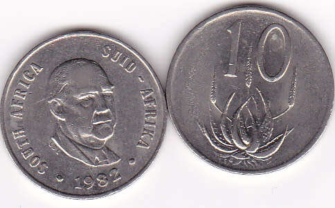 TEN CENTS NICKEL (RSA) 1982 (BID PER COIN) - 2 COINS
