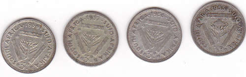 THREEPENCE (TICKEY)SET OF 4 COINS  (1955/56/57/58)