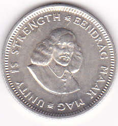 1963 SOUTH AFRICA  FIVE CENTS SILVER