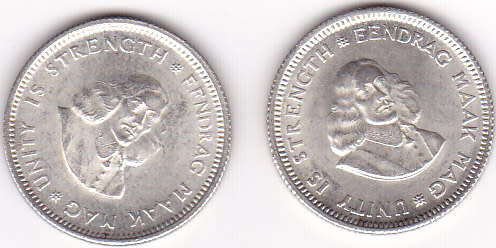 1964 SOUTH AFRICA  FIVE CENTS SILVER ( 2 COINS --- BID IS PER COIN)