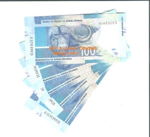RSA ONE HUNDRED RAND NOTES - SEQUENCED **11 notes**CRISPY NOTES**UNC - L KGANYAGO