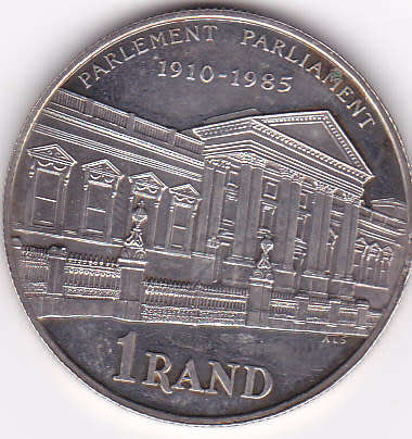 1985 SILVER ONE RAND PARLIAMENT COIN - SOME TONING ON COIN