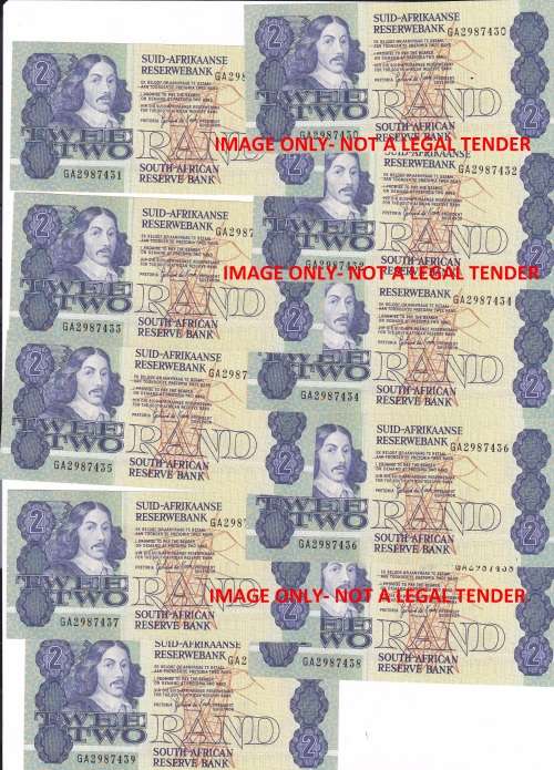 1984 TWO RAND NOTES -   GPC DE KOCK- THIRD ISSUE -  SEQUENCED (TAKE THEM ALL) 10 notes