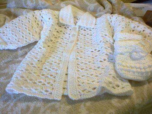 White jacket + matching booties  0-3mnths