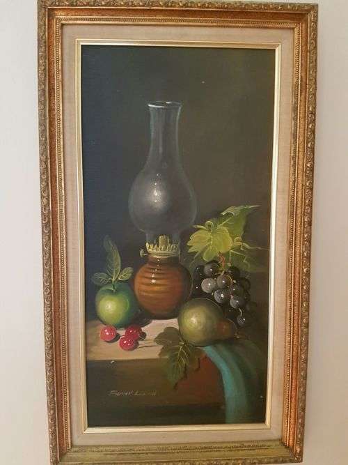 Still Life Oil Painting on board signed Frank Lean