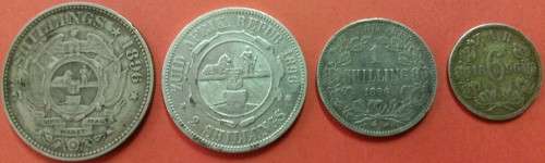 ZAR 1896 Lot of 4 Silver coins (2.5S , 2S, 1S & 6p)