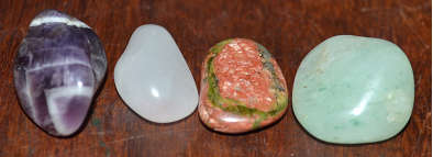 4 Small Stones Unikite, Amethyst, Green Aventurine and Rose Quartz