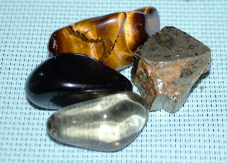 4 Potent Stones for Protection Pyrite, Smokey Quartz, Black Obsidian and Tigers Eye