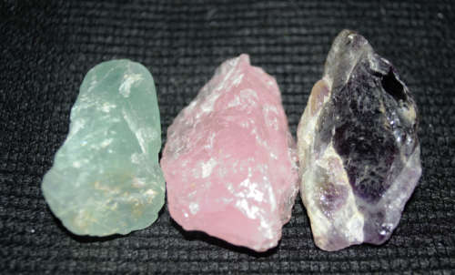 Selection of 3 Large Rough Healing Stones FLUORITE, ROSE QUARTZ and AMETHYST