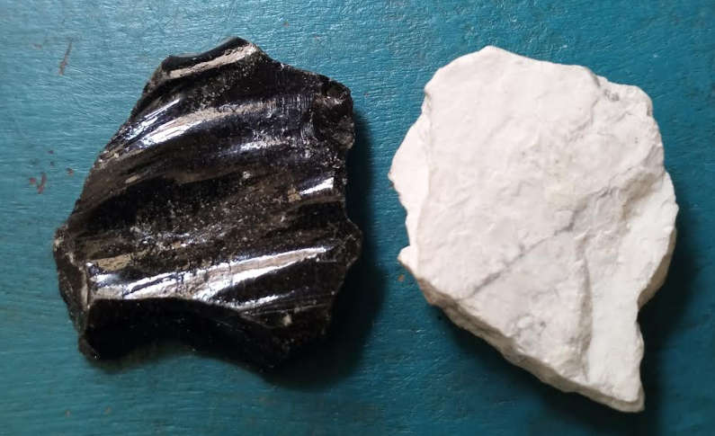 Howlite + Black Obsidian  it draws off negativity from the surroundings and returns it to the earth.