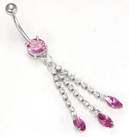 Triple Dangle Charm PINK Blast   belly ring
