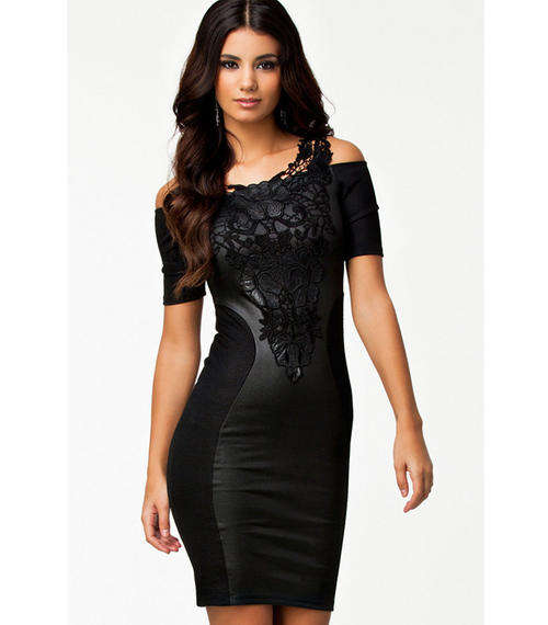Elegant Embroidery Bodycon Dress   LARGE