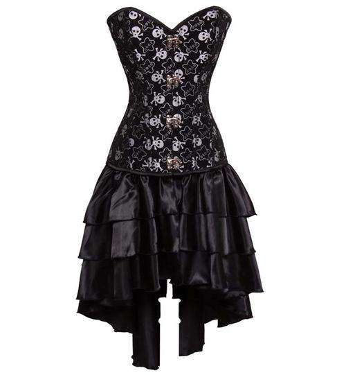 Sexy Skull Print Steel Bone Overbust Corset Dress S,M,L,XL,2XL