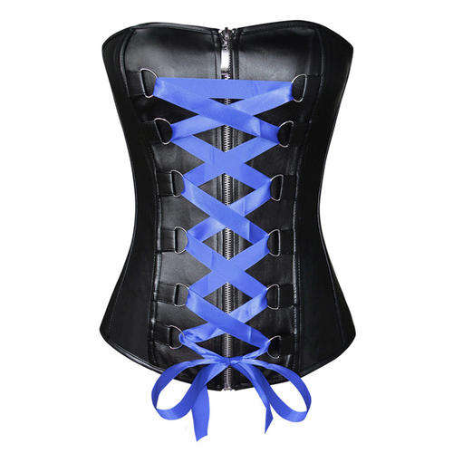 Strapless vegan leather corset with front zipper closure   S,M,L,XL