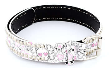 PINK and WHITE SKULL  Leather Belt Medium 34"