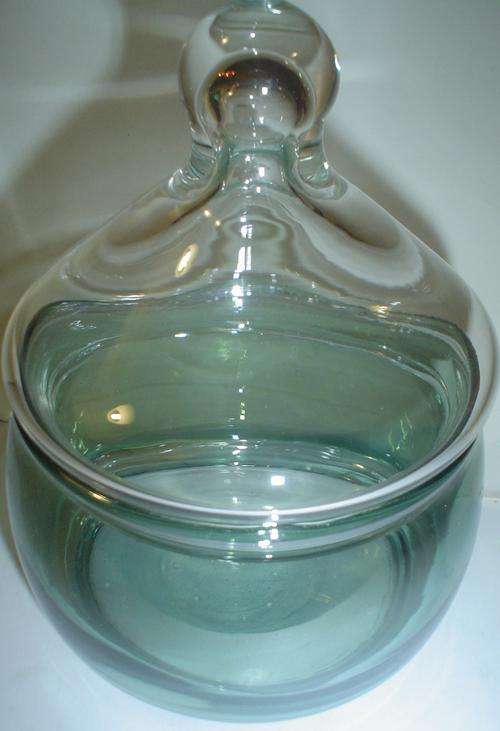 GREEN GLASS BOWL AND LID