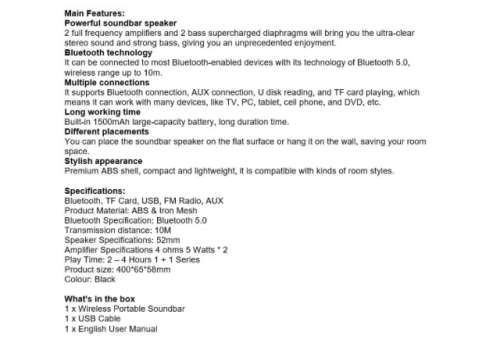 Wireless Bluetooth sound bar