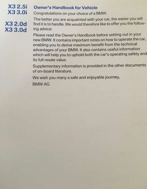 BMW X3 Owners Manual