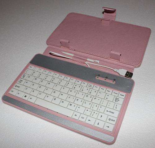 LIGHT PINK Foldable leather-like cover with USB keyboard and touch pen stylus:  For 7 inch tablets
