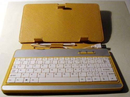 LIGHT TAN Foldable leather-like cover with USB keyboard and touch pen stylus:  For 7 inch tablets