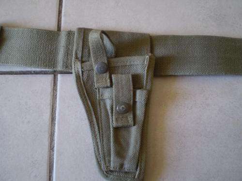 SAP Issue web belt and 9mm canvas holster for cammo uniform.
