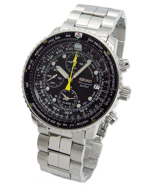 SEIKO FLIGHTMASTER CHRONO ALARM PILOT WATCH 200M SNA411