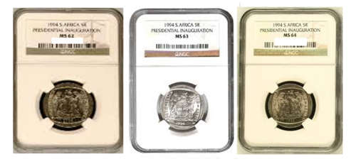 START collecting now!!!! SET !!!! NGC Graded 1994 Inauguration R5 Set MS62, MS63, MS 64