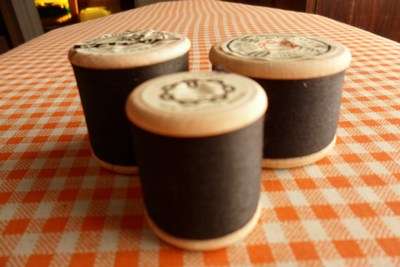 THREE WOODEN COTTON THREADS