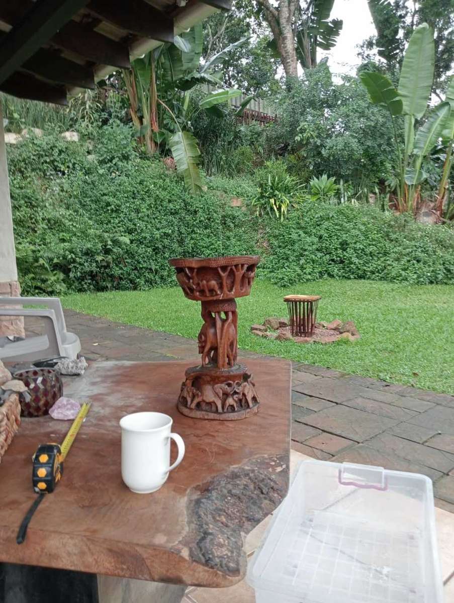 Upside-down wooden side-table