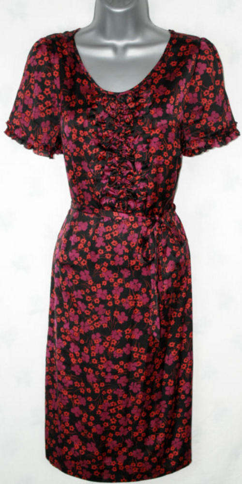 M&S purple red print dress size 8