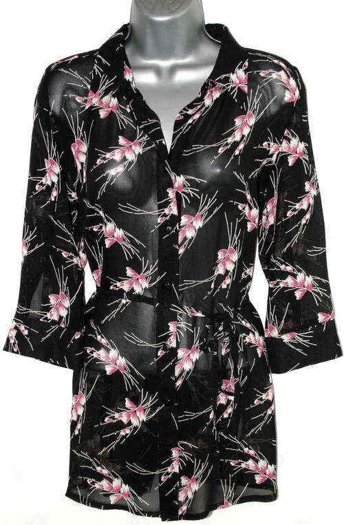 Marks & Spencer black print sheer top size 8