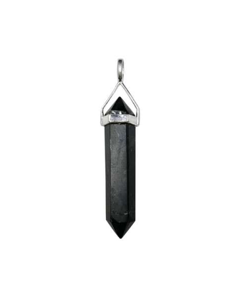 Shungite double point pendant set  in high quality silver contain fullerenes, which are powerful ant