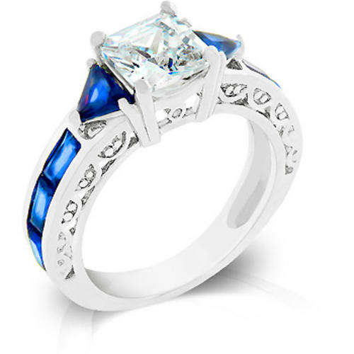Stunning Engagement Ring with Simulated blue Sapphires and Diamonds
